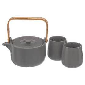 Coffret théière et 2 mugs taupe