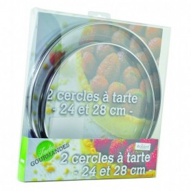 Lot de 2 cercles à tarte en inox Diam. 24 et 28cm - H.2cm "Mes tartes gourmandes"  - Boite PVC Ard'time