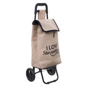 Chariot de marché - 2 roues - Fixe - 30l - Jute "I Love Shopping"