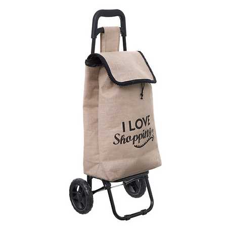 Chariot de marché - 2 roues - Fixe - 30l - Jute "I Love Shopping"