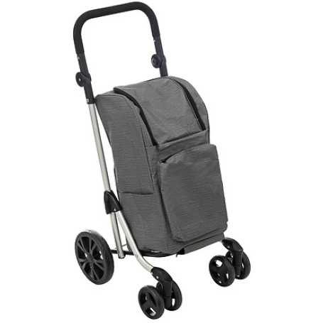 Chariot de marché - 4 roues directionnelles - Pliable - 46l - Poche isotherme - Gris