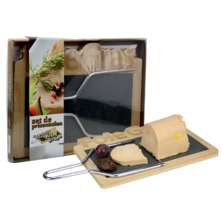 Coffret plateau à foie gras "La tradition" bambou/ ardoise 17*25*2 cm avec une lyre - boite PVC Ard'time