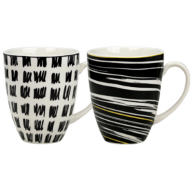 Mug 350mL - 12 x 9 x 10,5 CM- Collection "Kuroko" - Designs panachés blanc et noir - Val&time