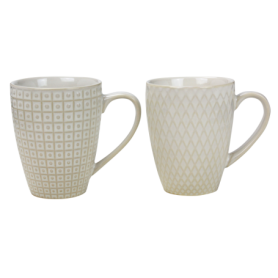 Maxi mug 13,5x9,6x11,5cm en grès 500ml - collection "Matcha" - 4 designs panachés coloris crème - Ard'time