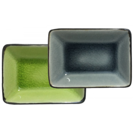 Mini coupelle rectangulaire en verre craquelé "Myoko" - 9.5*6.7*2.6cm - 3 coloris panachés: Gris, Vert, Bleu - Ard'time
