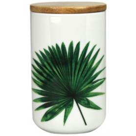 Boite en porcelaine GM RAINFOREST avec couvercle bambou 900mL - 10*10*16cm - 2 designs feuilles - Ard'time
