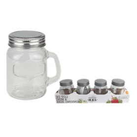 Lot de 4 mini Drinking Jar à shots en verre 130mL - 7,4x5,5x13,2cm - Ard'time